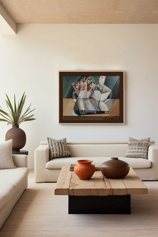 cuadro original de Gonzalo Beltrán - Cafetera Cuadro cubista contemporáneo