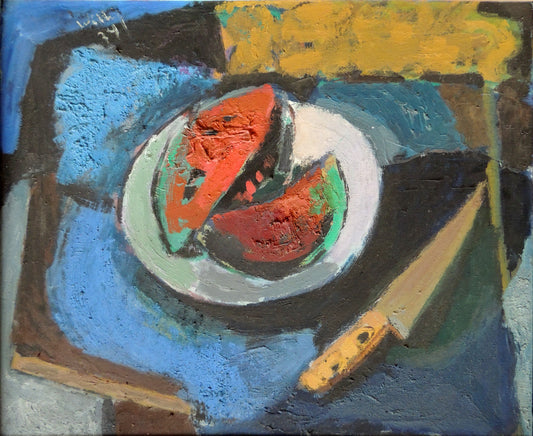 Willy Ramos óleo sobre lienzo Bodegón con Sandía Gaudifond cerca