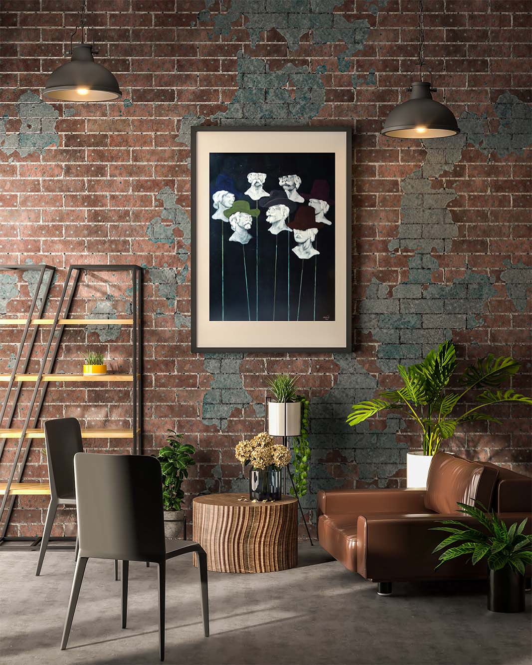 Decoración salon cuadro surrealista negro Pablo Mane Cabezas Gaudifond