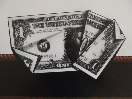 Cuadro contemporáneo Antoni Miró Dólar plegat detalle dineroGaudifond