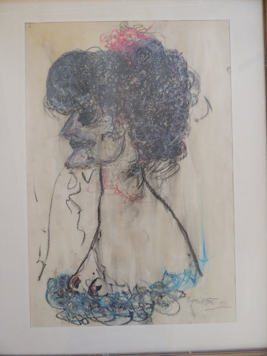 Modest Cuixart dibujo perfil mujer enmarcado Gaudifond