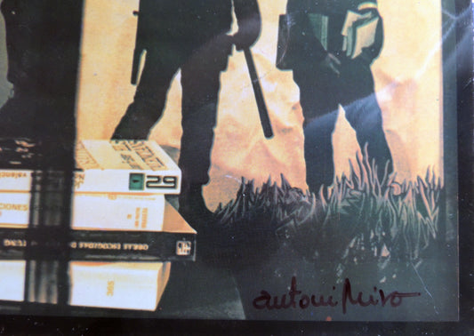 Impresión sobre plancha metálica edición limitada arte contemporáneo Antoni Miró Acta de fe detalle firma Gaudifond