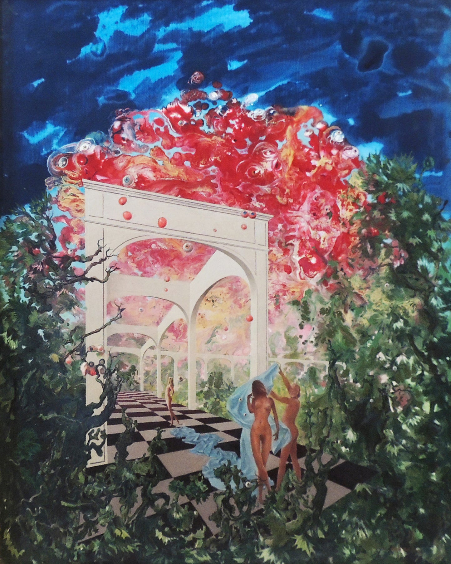 Jan Van der Loo cuadro surrealista desnudo jardín