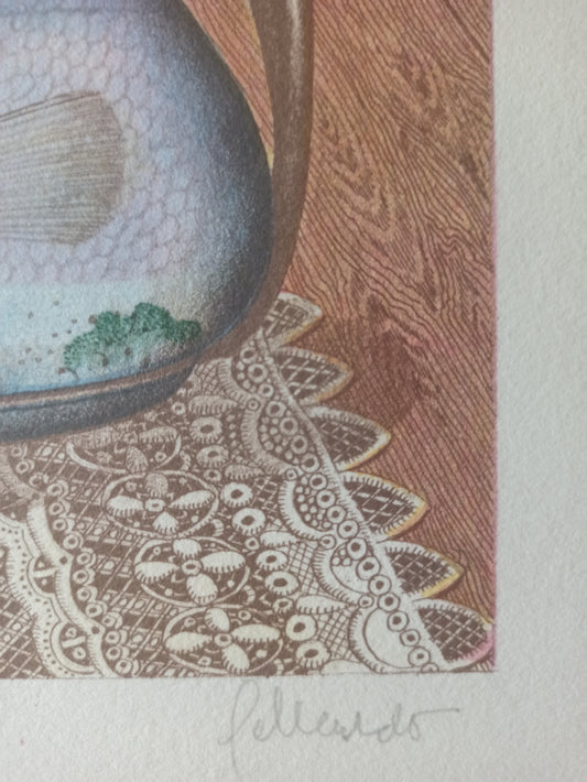 Gervasio Gallardo Jarrón flores litografía surrealista Gaudifond firma