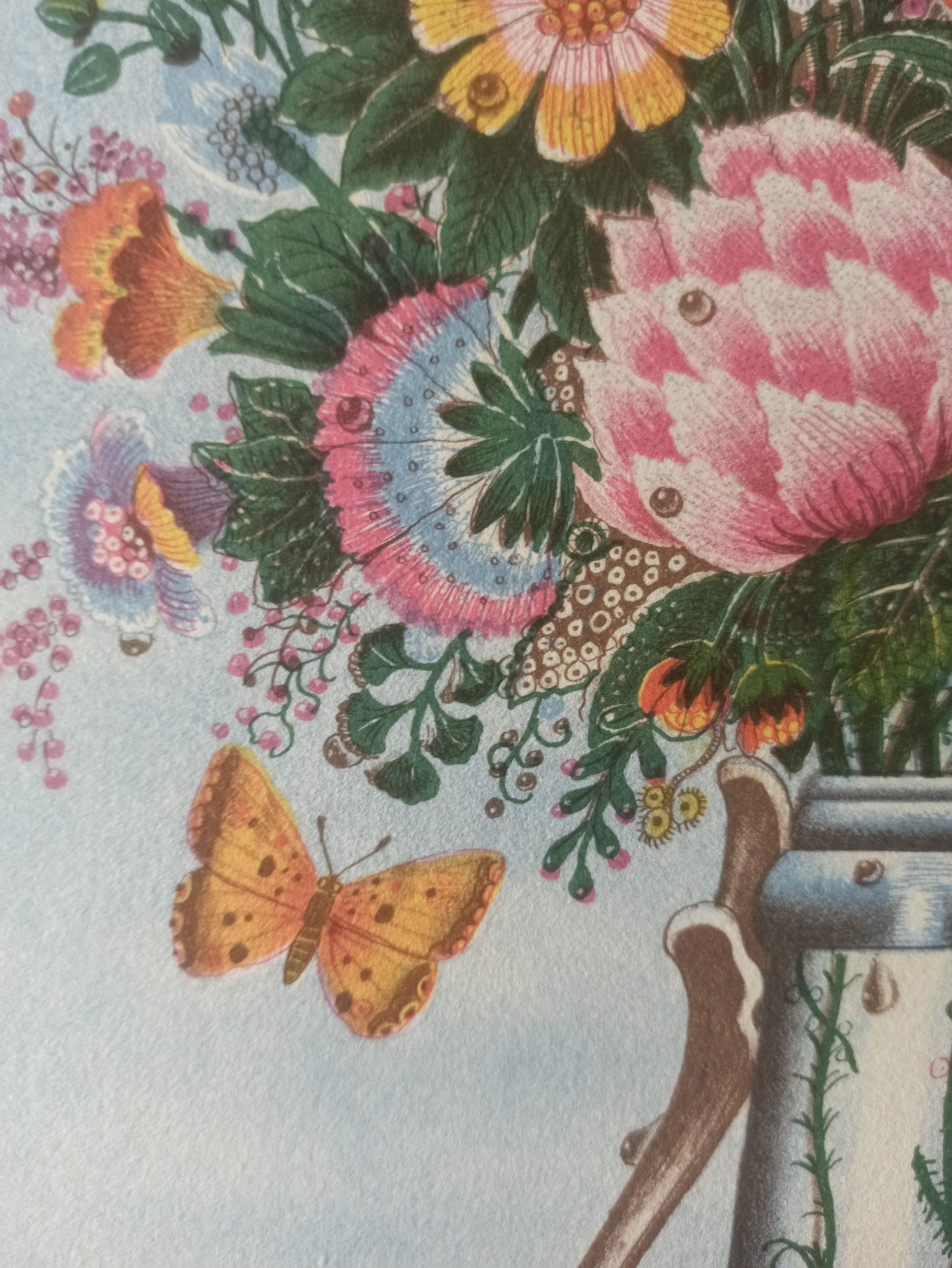 Gervasio Gallardo Jarrón flores litografía surrealista Gaudifond detalle mariposa