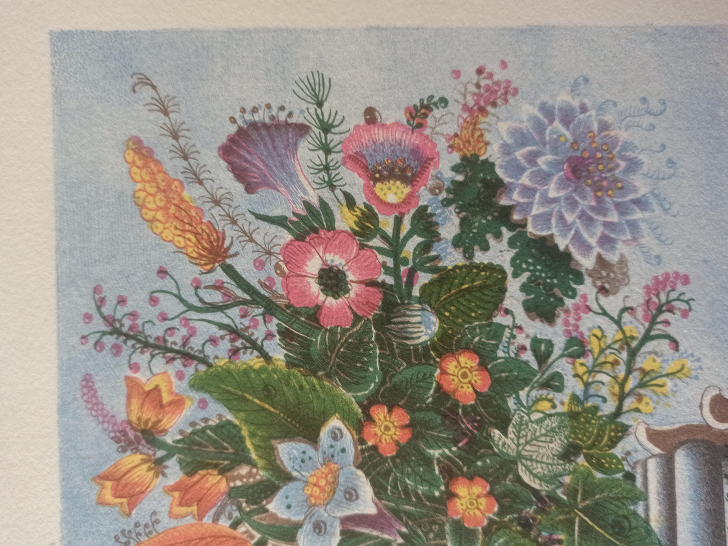 Gervasio Gallardo Jarrón flores litografía surrealista Gaudifond detalle superior