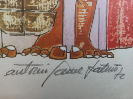 Antonio Patiño serigrafía surrealista Vidrio Gaudifond firma