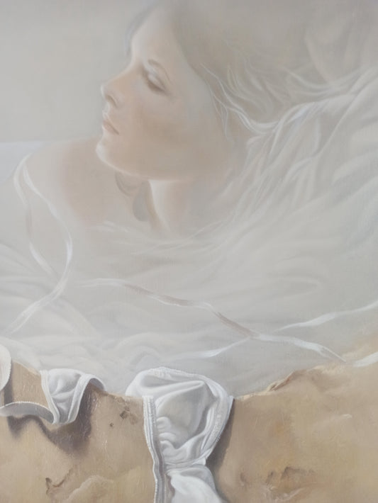 Cuadro surrealista Alberto Pancorbo Entre prendas mujer perfil Gaudifond