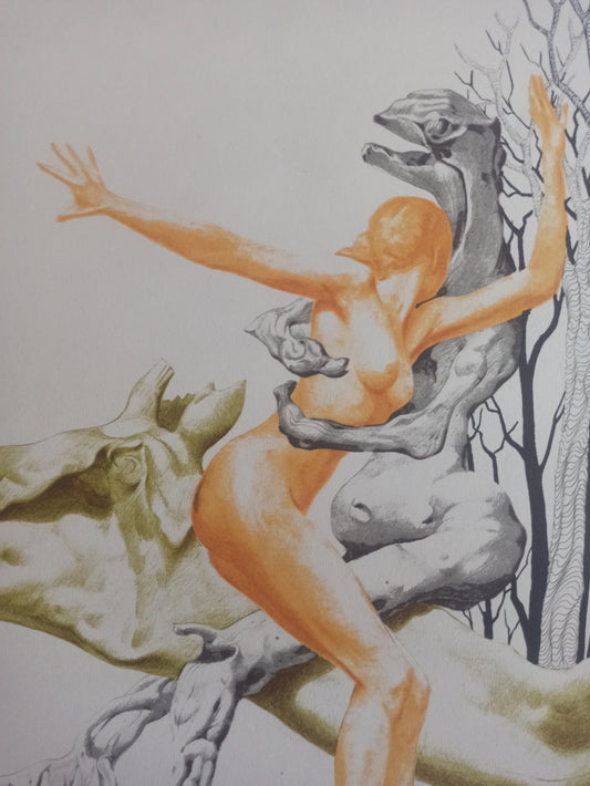 Litografía surrealista Jan van der Loo desnudo detalle