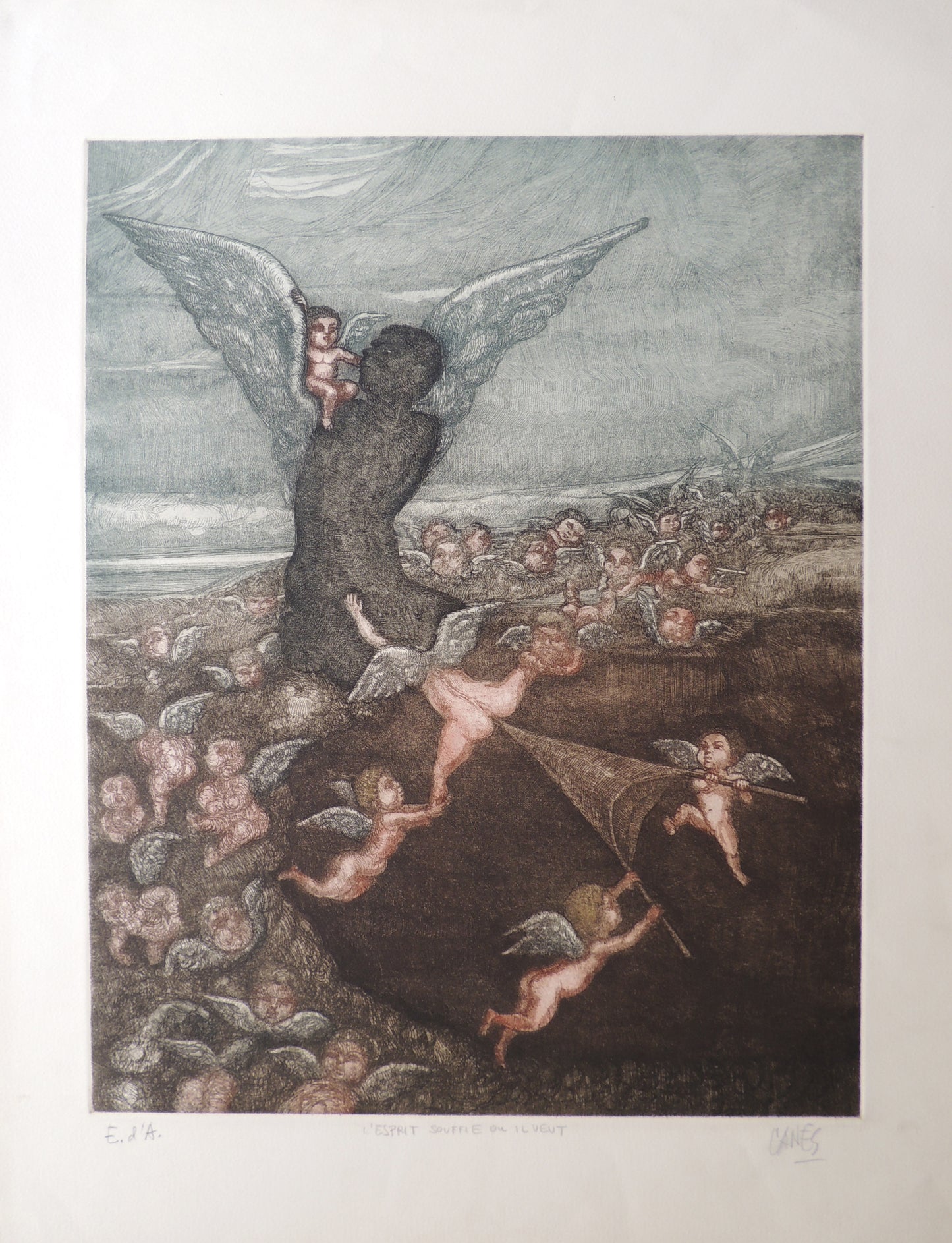 Lote de dos obras: José Canes Solé - Ángeles y L'esprit souffle où il veut