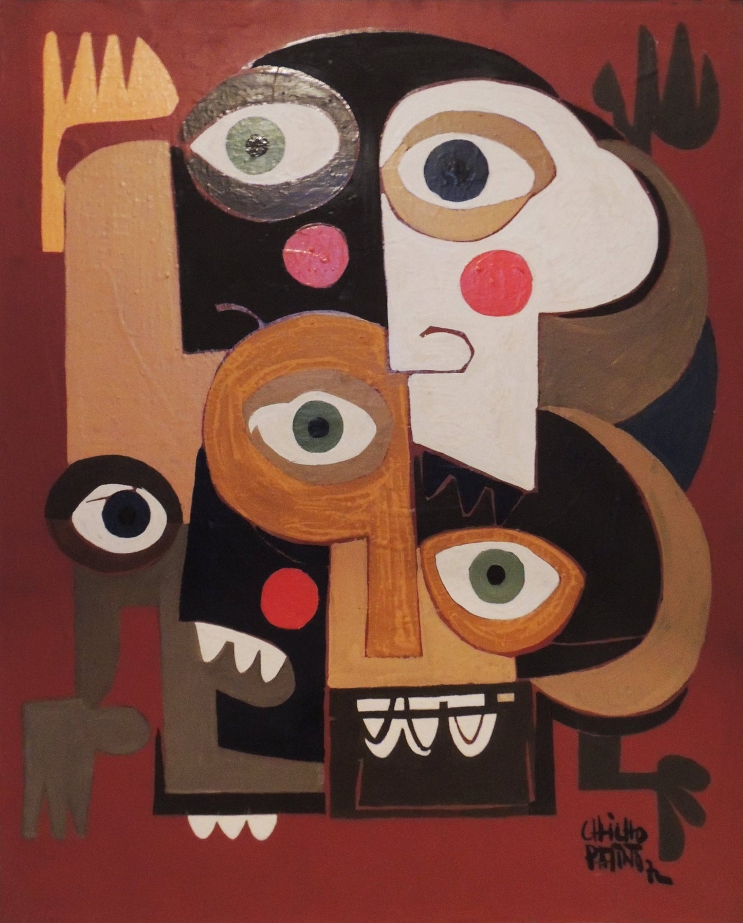 Antonio García Patiño Nous obra de arte contemporáneo expresionista con figuras simbólicas, composición dinámica y uso intenso del color que evoca energía y conciencia humana.