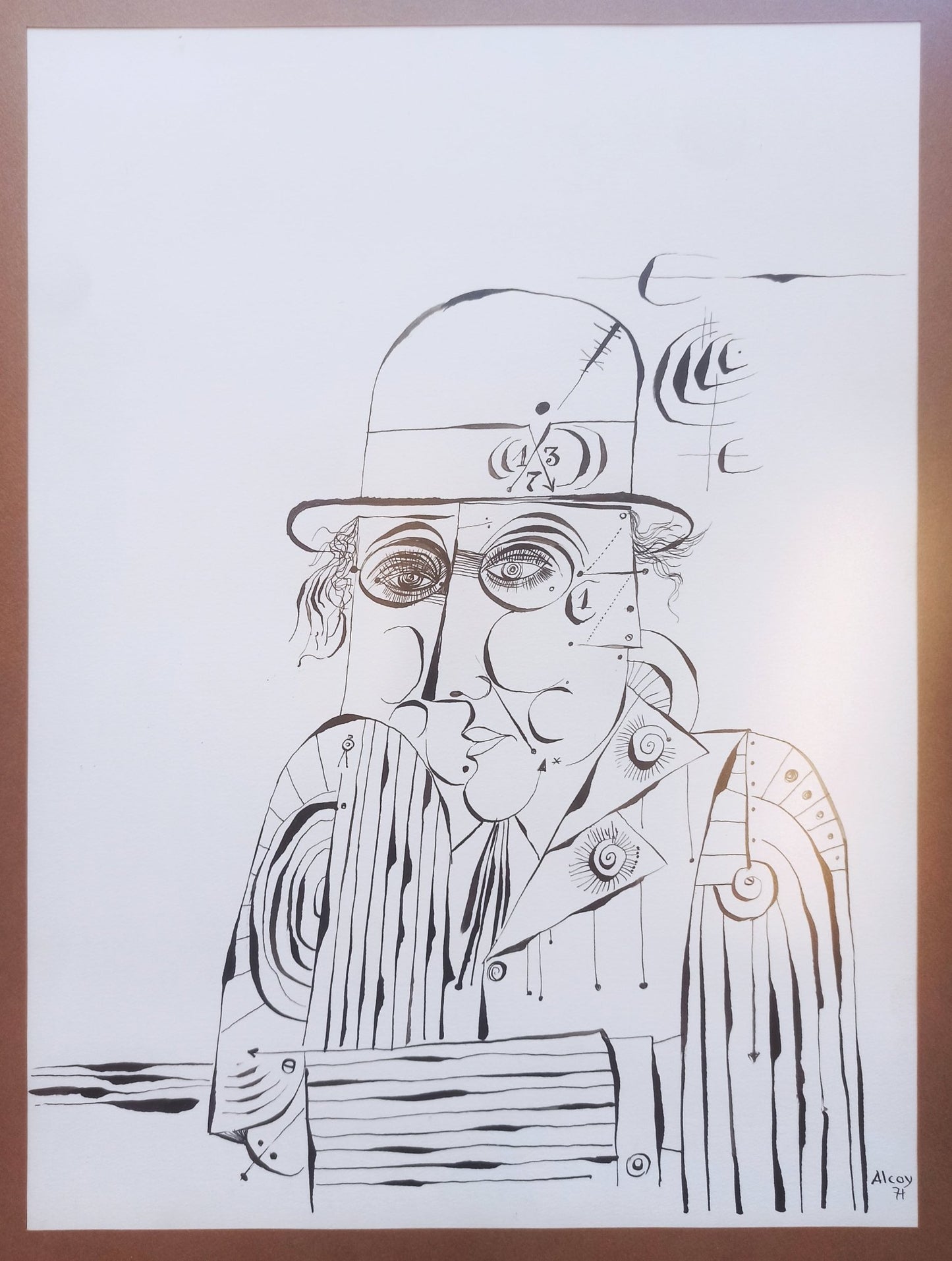 Eduard Alcoy, Pluma nº4, dibujo en tinta sobre papel con figura abstracta y composición lineal en blanco y negro. retrato