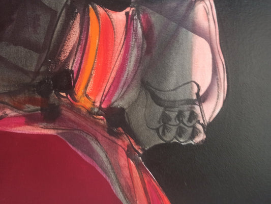 Enrique Trullenque N. 3 pintura abstracta expresionista con negros blancos y rojos de gran fuerza gestual detalle pintura