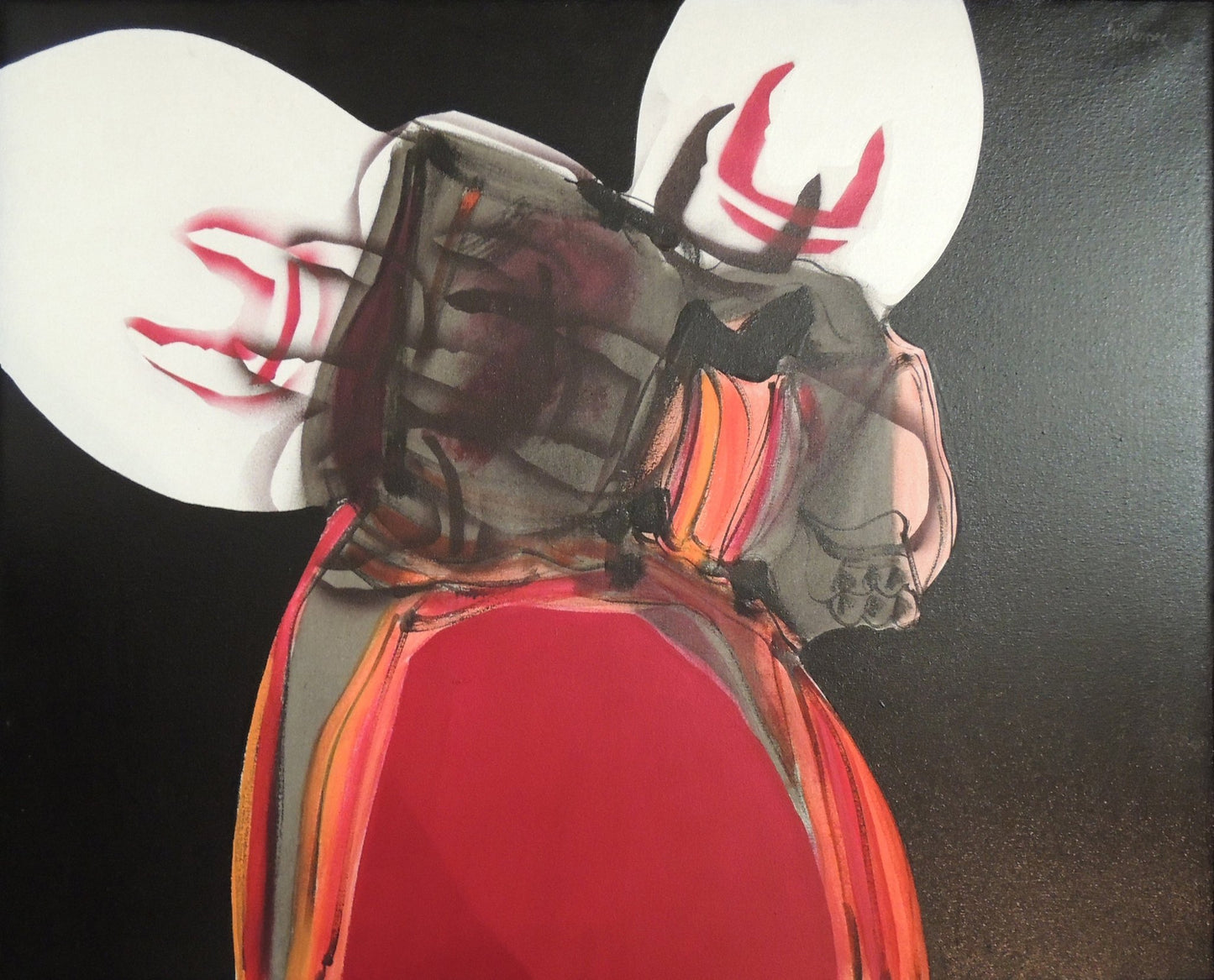 Enrique Trullenque N. 3 pintura abstracta expresionista con negros blancos y rojos de gran fuerza gestual, pintura