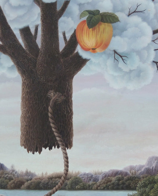 cuadro original de Gervasio Gallardo - El árbol de la vida arte contemporáneo en Gaudifond, detalle cuerda y manzana
