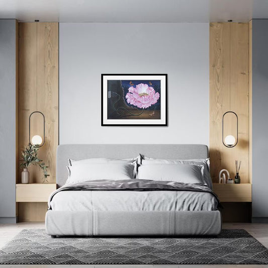 Gervasio Gallardo El atractivo personal pintura surrealista flor gigante conectada a enchufe con mariposas en interior oscuro decoracion de interiores con obra de arte