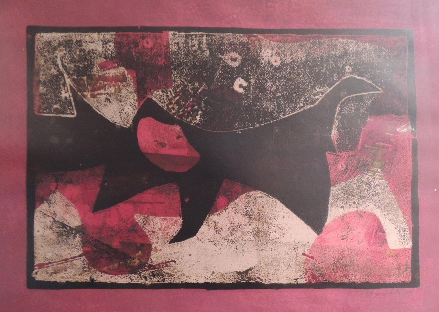 Dibujo original, obra abstracta de Joan Josep Tharrats con formas orgánicas y predominio del color rojo.