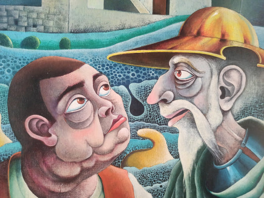 cuadro original de vendor Josep Maria Rovira - Brull - Dulci y Quixote son novios arte contemporáneo en Gaudifond