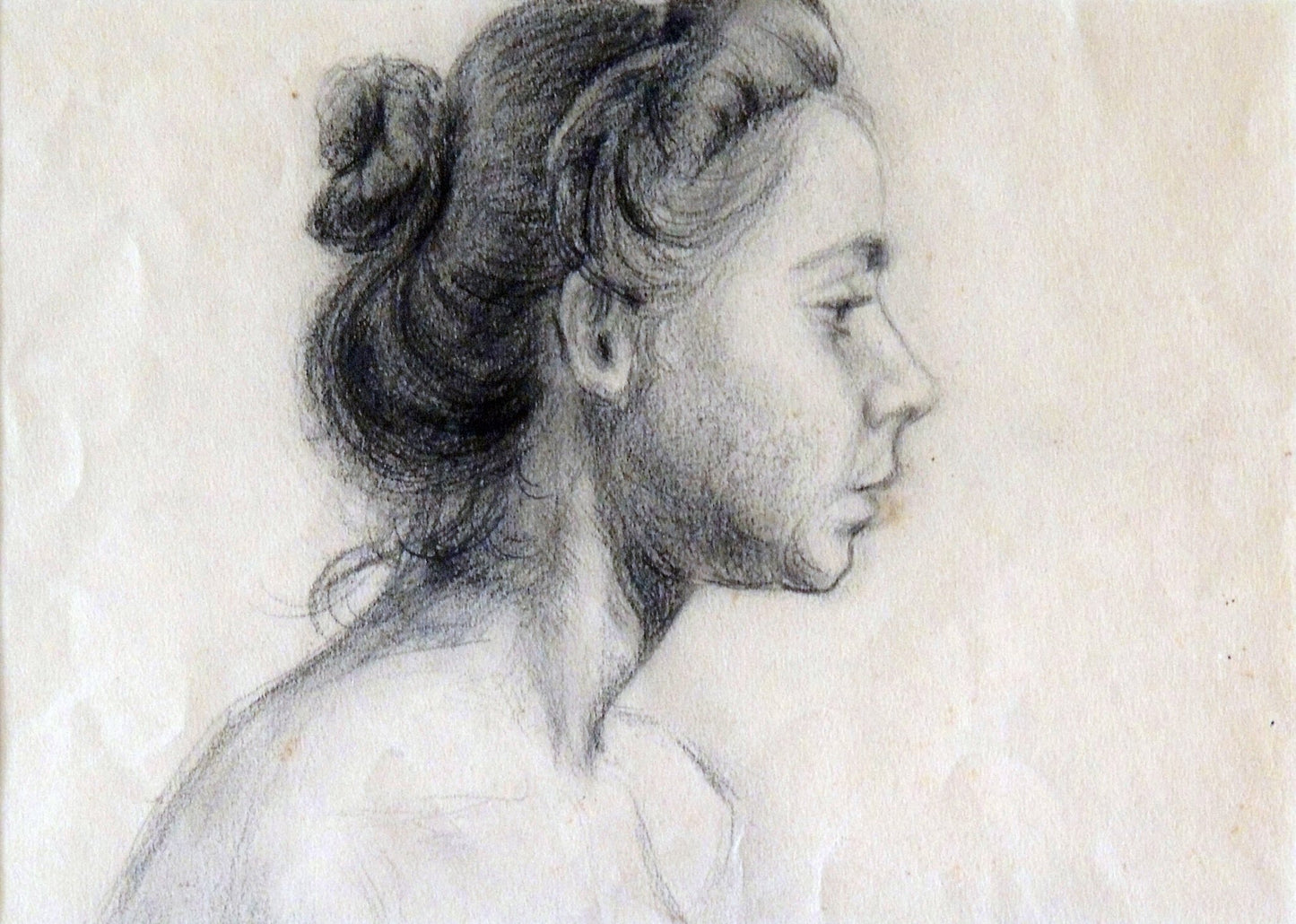 Julio González, estudio femenino de perfil en carboncillo sobre papel, ca. 1896-1900
