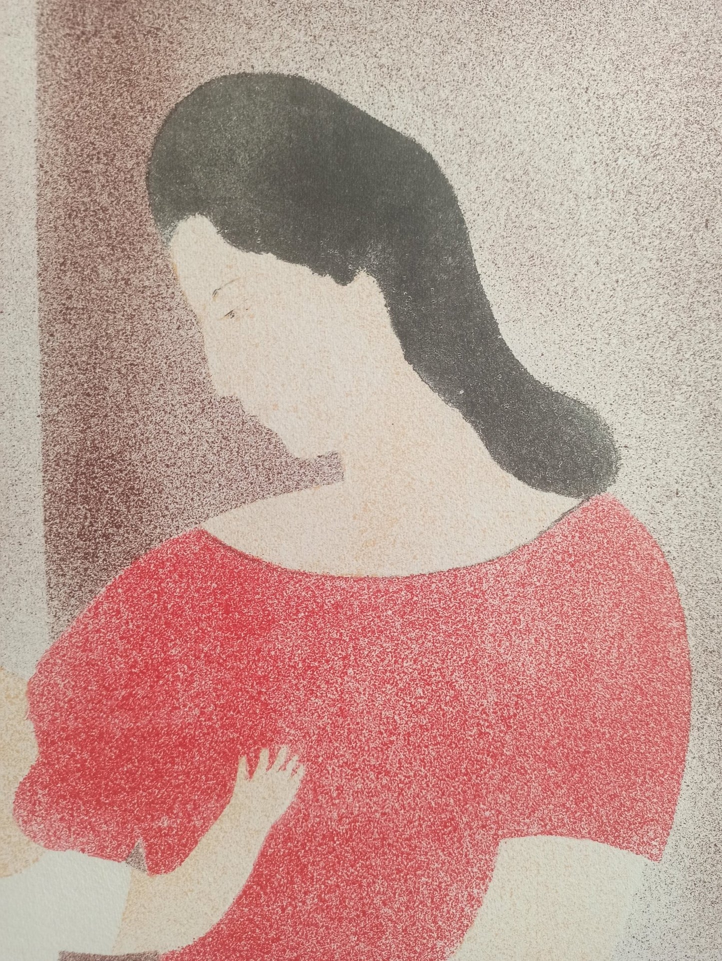 Litografia edicion limitada Juan Navarro Ramón - Maternidad detalle rostro mujer