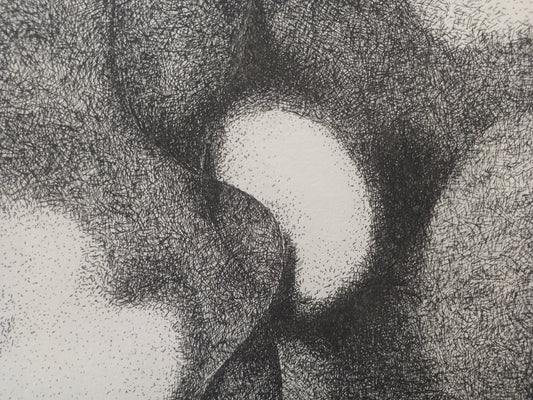 Aguafuerte de Pablo Serrano, Unidad-Yunta 2, obra gráfica original de arte contemporáneo español sobre la dualidad de fuerzas opuestas, detalle