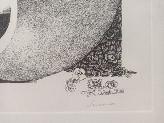 Aguafuerte de Pablo Serrano, Unidad-Yunta, obra gráfica original sobre la dualidad de fuerzas opuestas, materia y espíritu, arte contemporáneo español, detalle firma
