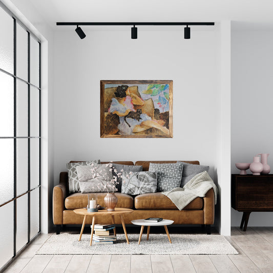 cuadro original de vendor Pedro Soler - Mujer y gato arte contemporáneo en Gaudifond