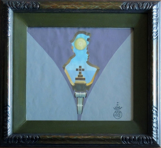 cuadro original de Salvador Dalí - Homenaje a Raimundo Llull, gouache original surrealista 52x59 cm con certificados de autenticidad, obra enmarcada