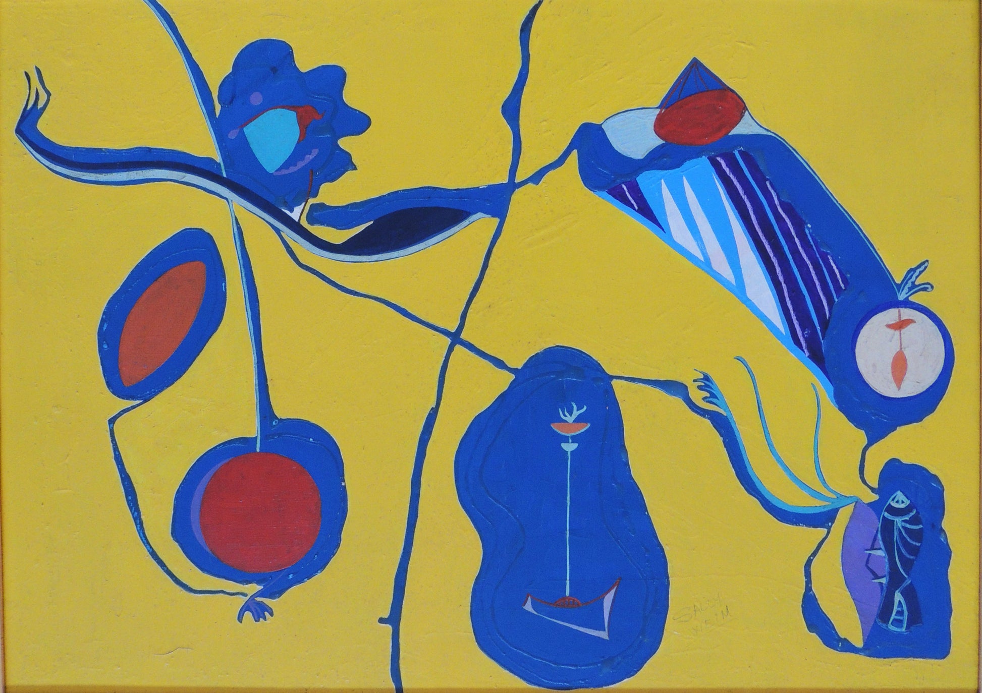 Serie 1968 de Sally Weintraub, pintura contemporánea de carácter abstracto y simbólico que combina formas orgánicas, figuras sugeridas y colores intensos para explorar conceptos de transformación, memoria, espiritualidad e imaginación mediante un lenguaje visual poético y expresivo.