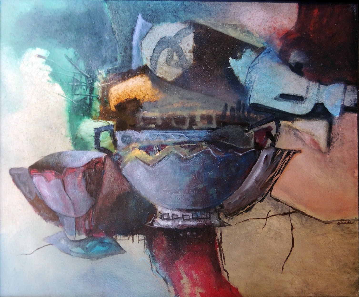 Antonio Collado Bols de Baco pintura abstracta contemporánea con composición expresiva y tonos intensos.