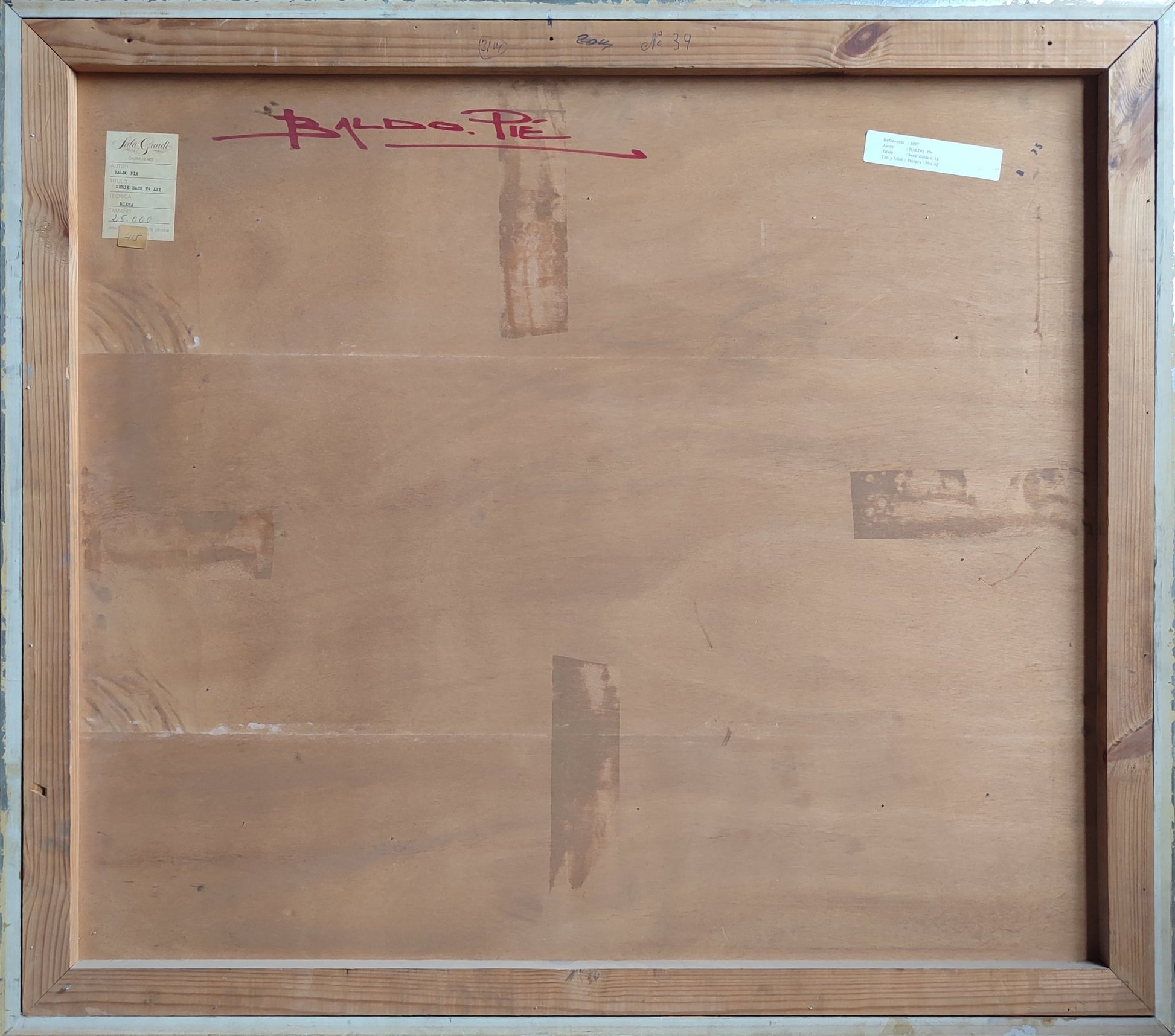Técnica mixta de Baldo Pié, Serie Bach n.12, obra abstracta contemporánea anverso cuadro, firma de artista