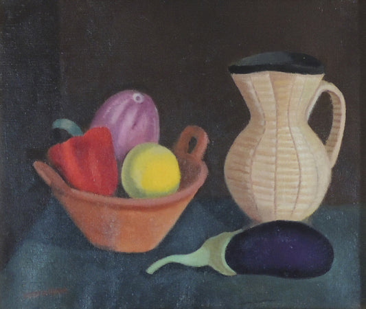 Bodegón 1936, óleo sobre lienzo de Juan Navarro Ramón, 33x41 cm.