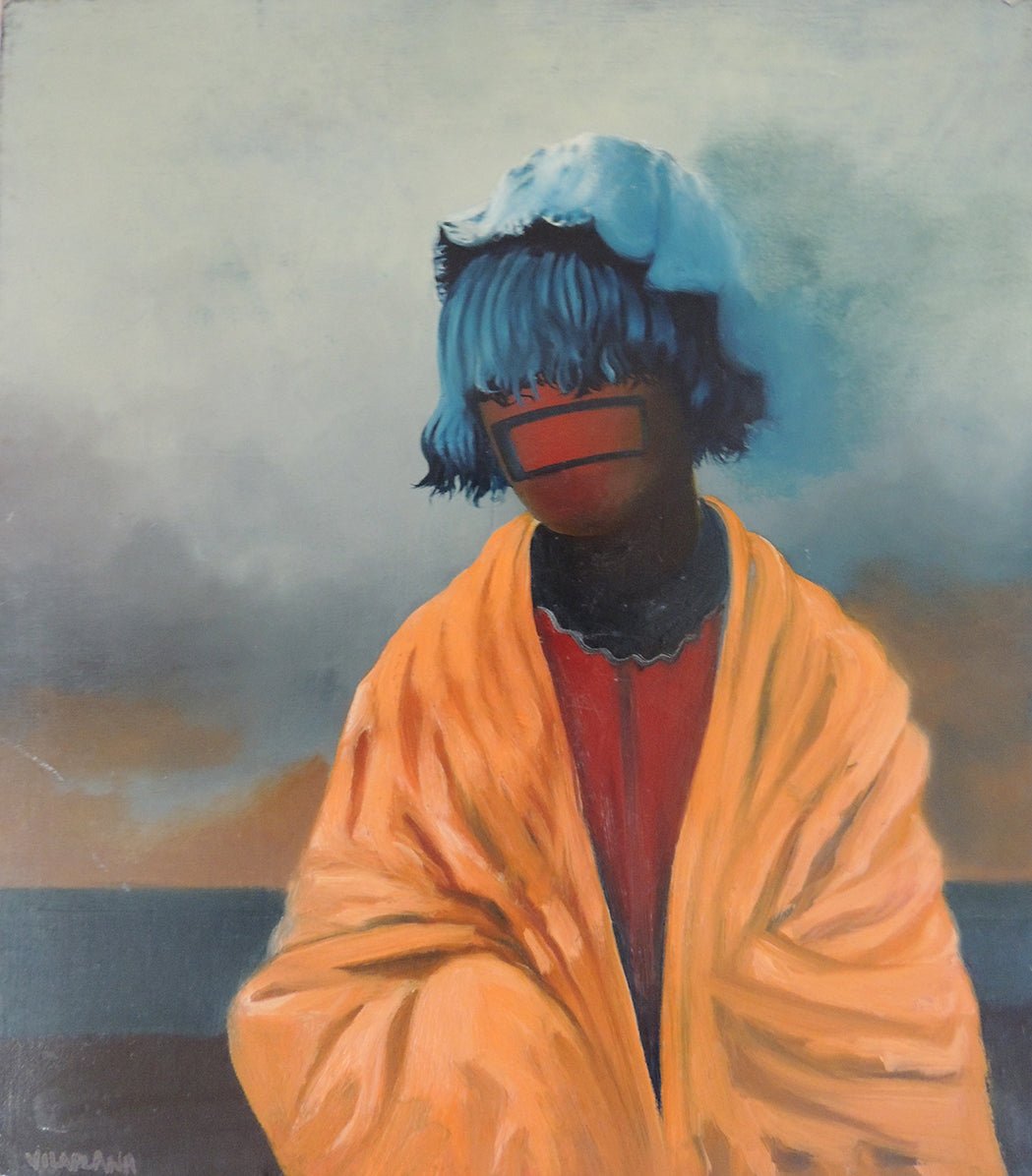 Francesc Vilaplana - No Talk, pintura surrealista con figura femenina silenciosa y atmósfera metafísica de tonos suaves y enigmáticos.
