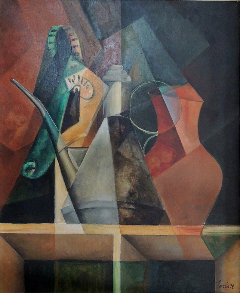 cuadro original de Gonzalo Beltrán - Aceitera Óleo cubista aceitera composición geométrica