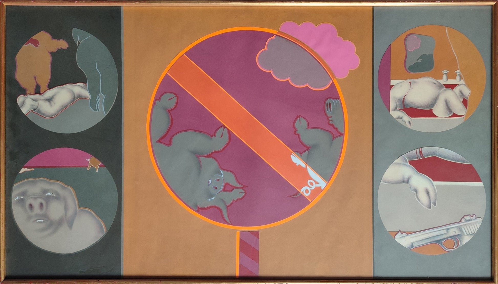 cuadro original de vendor Helga Krebs - Historia política con cerditos arte contemporáneo en Gaudifond