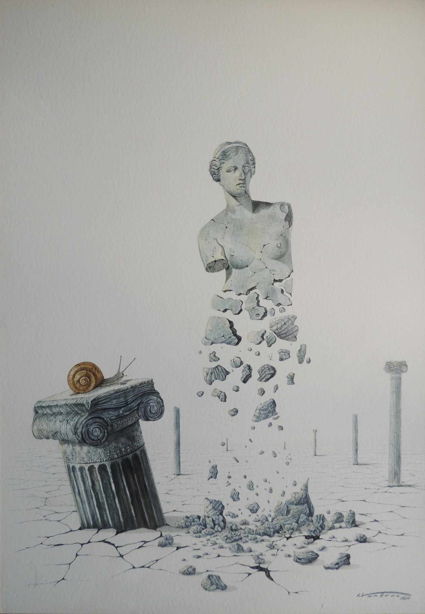 cuadro original de vendor Isidro Ventura - Cargol guitan la desintegracio de Venus arte contemporáneo en Gaudifond