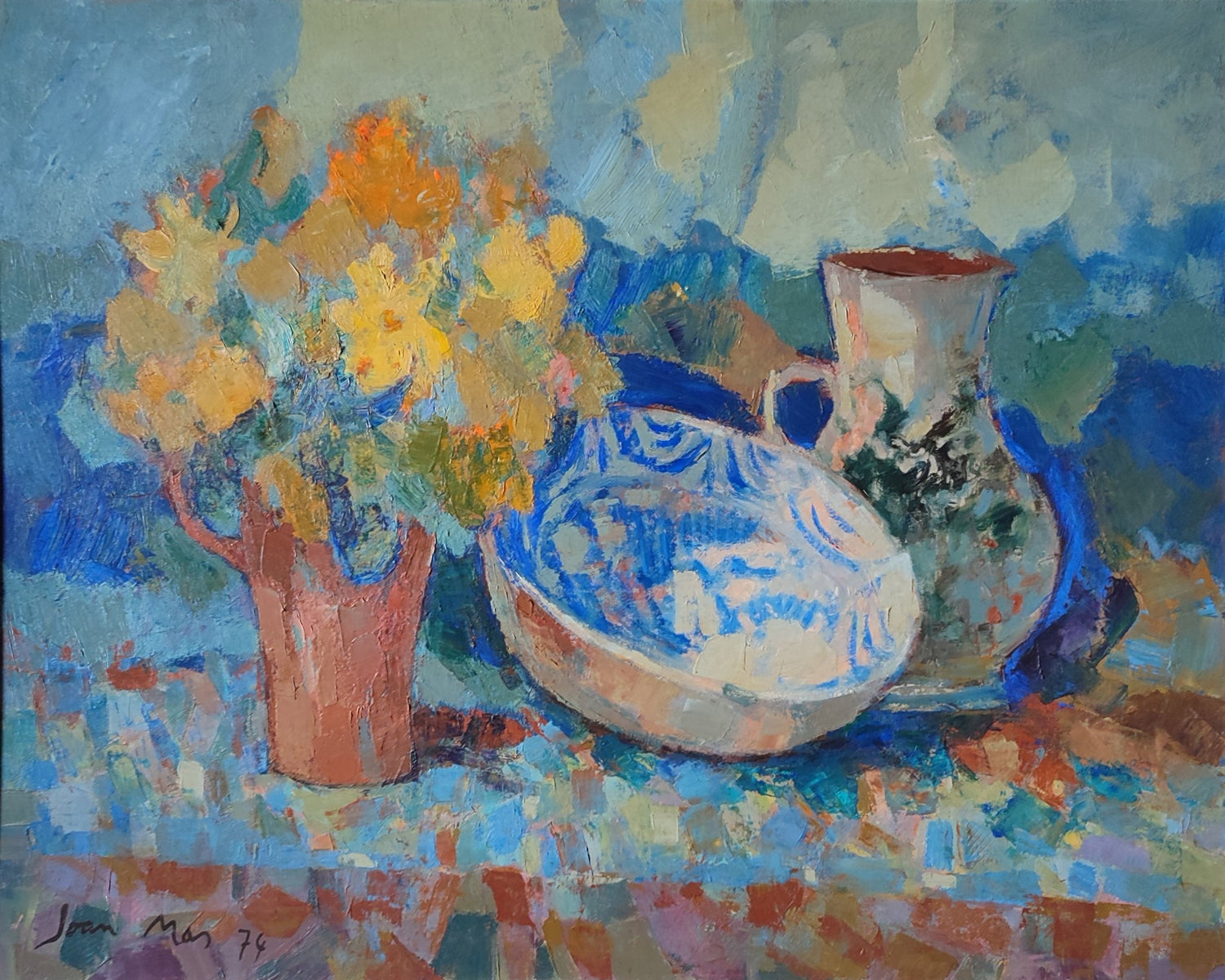 Joan Mas bodegón con flores óleo obra original pintura floral contemporánea