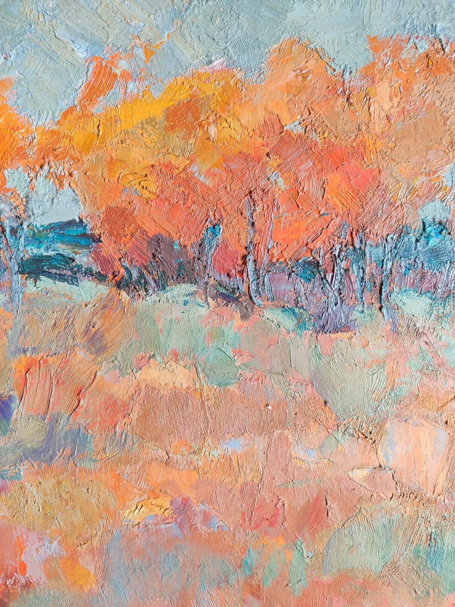 Joan Mas paisaje otoñal pintura original paisaje contemporáneo tonos cálidos detalle pincelada