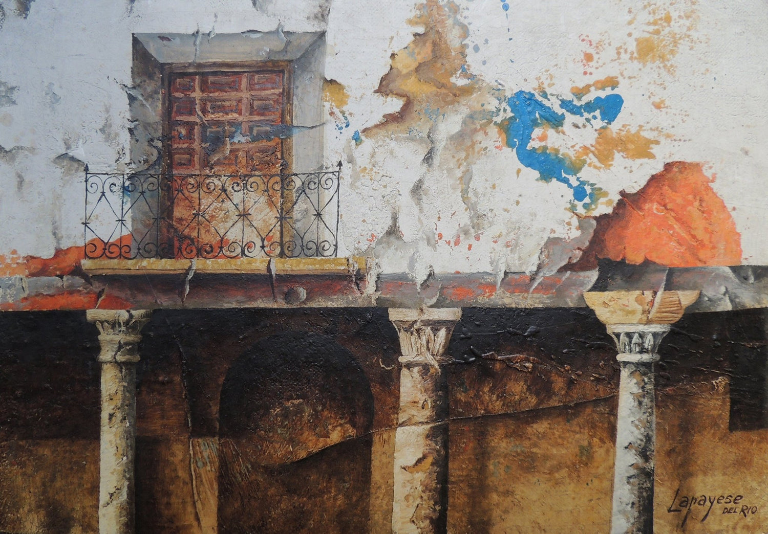 Obra constructivista “El balcón” de José Lapayese del Río, pintura geométrica del paisaje rural español con composición estructural y poética