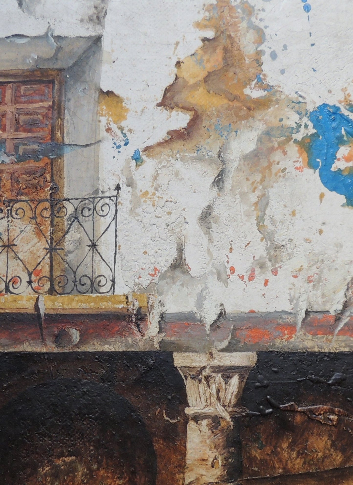 Obra constructivista “El balcón” de José Lapayese del Río, pintura geométrica del paisaje rural español con composición estructural, detalle cuadro