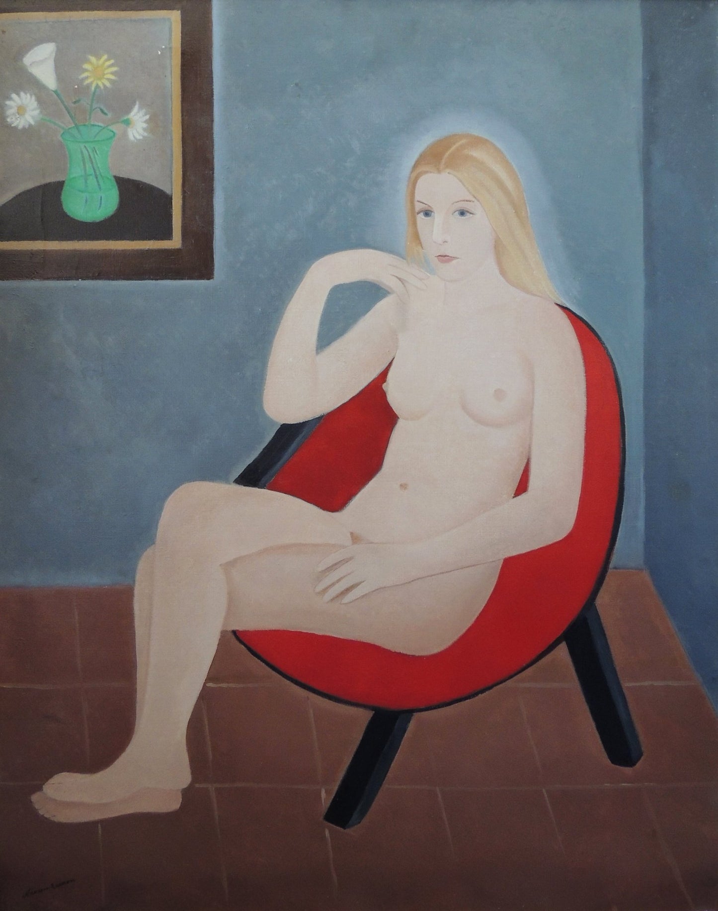 cuadro original de vendor Juan Navarro Ramón - Desnudo en sillón rojo arte contemporáneo en Gaudifond