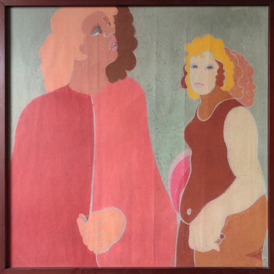 Maria Helena Grembecki Madre e hija obra de arte figurativo brasileño con figuras femeninas y tonos cálidos