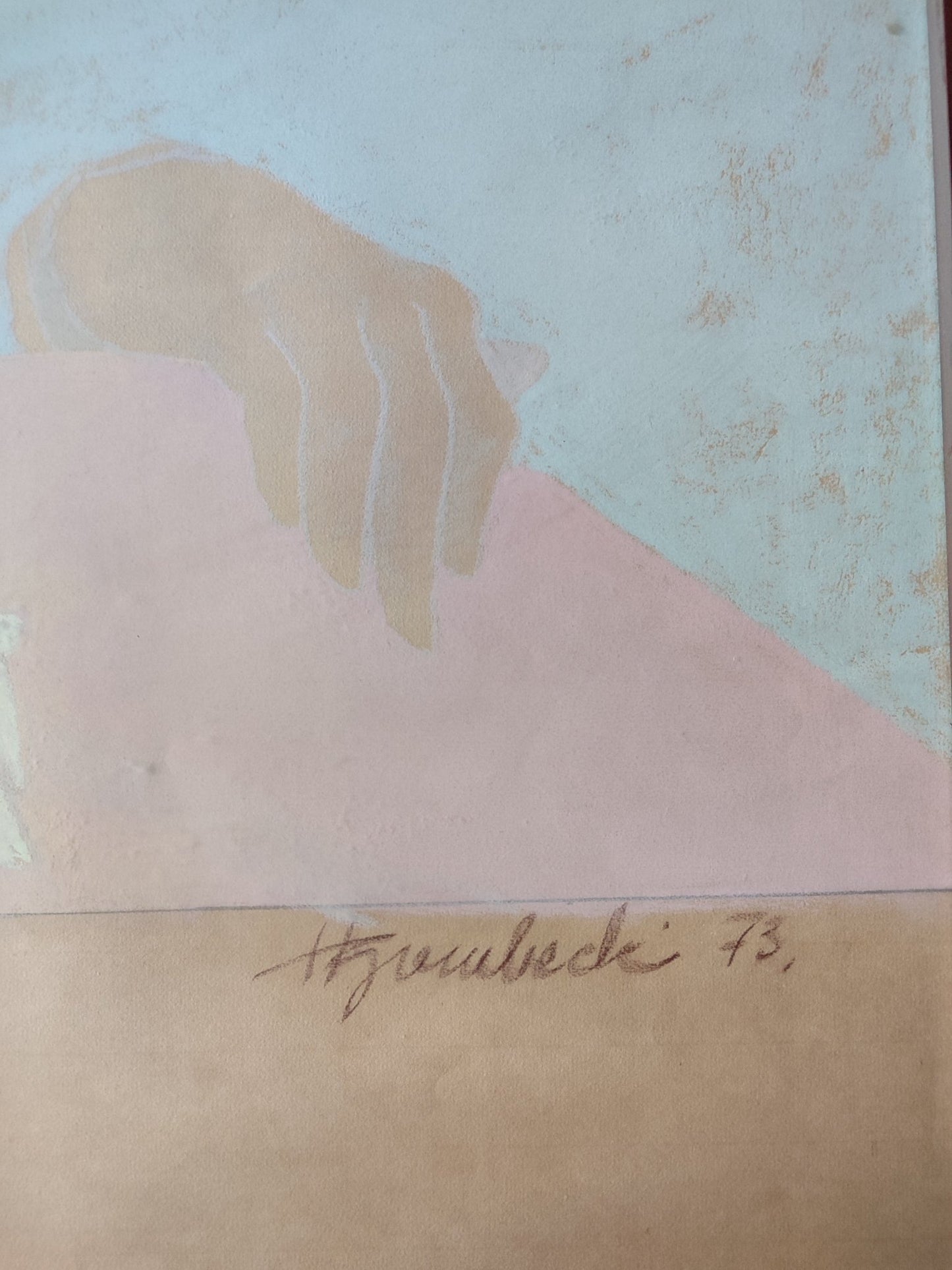 cuadro original de Maria Helena Grembecki - Para Germán arte contemporáneo en Gaudifond retrato de dos mujeres con colores pálidos fondo neutro detalle firma