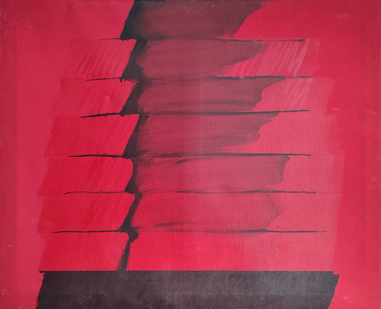 cuadro original de Pere Puiggrós - Després de la gama arte contemporáneo, rojo y negro intenso, en Gaudifond