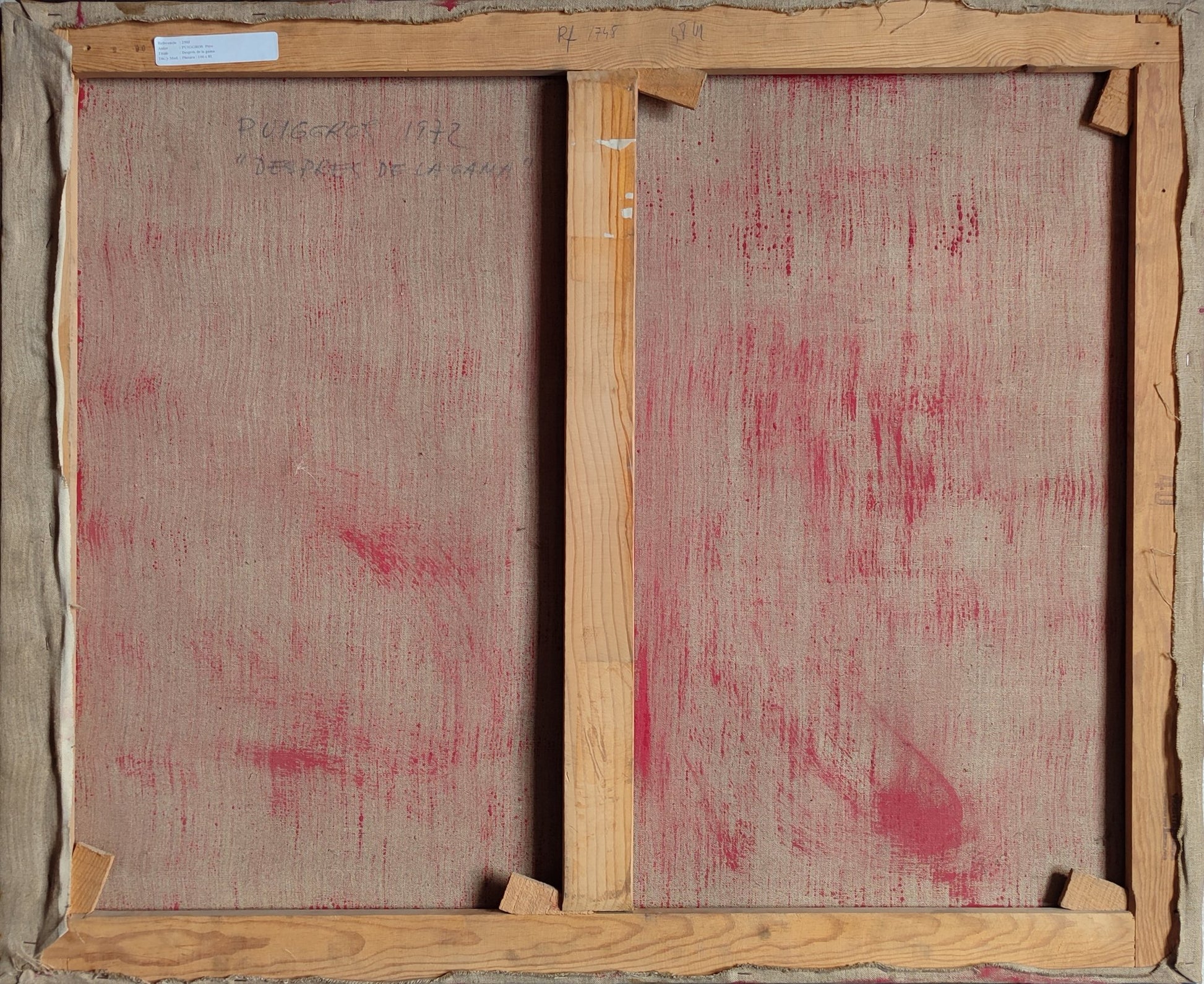 cuadro original de Pere Puiggrós - Després de la gama arte contemporáneo, rojo y negro intenso, en Gaudifond anverso lienzo