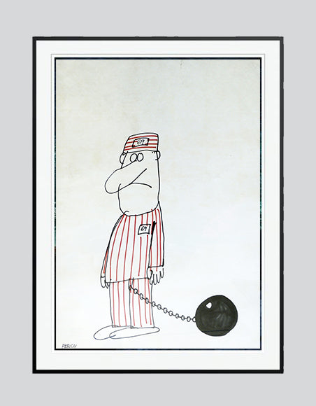 El Perich dibujo humorístico Encadenado con marco Gaudifond