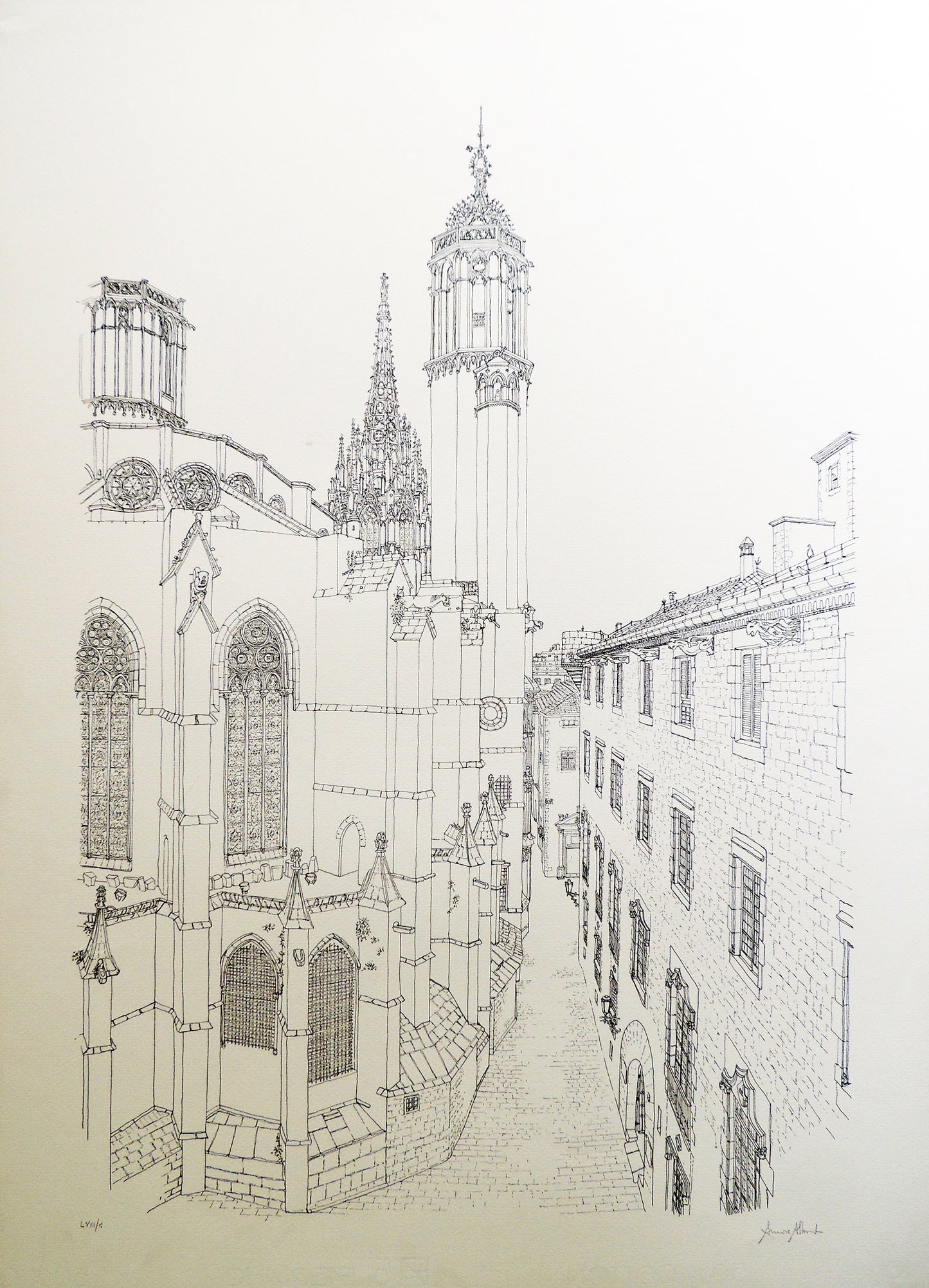 Aurora Altisent litografia calle Barcelona catedral Gaudifond 