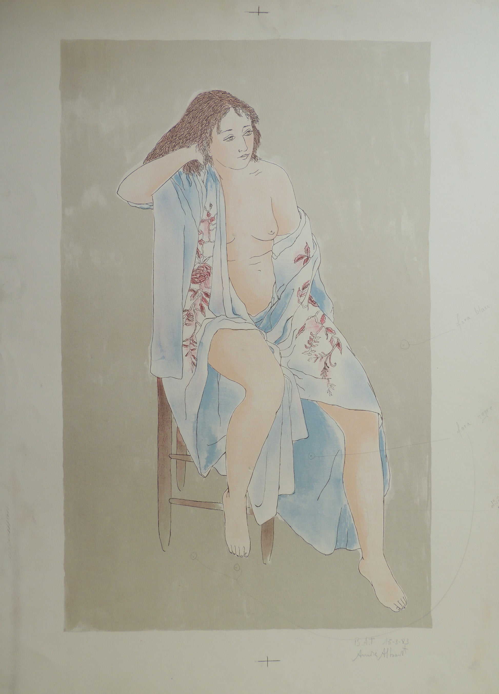 Aurora Altisent litografia desnudo sentado version Gaudifond 