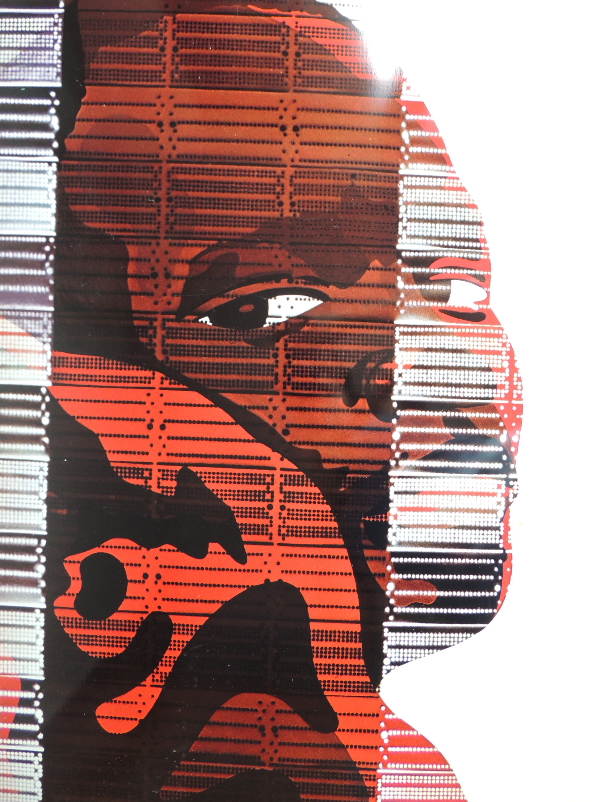 Impresión sobre plancha metálica edición limitada arte contemporáneo Antoni Miró Vencerem detalle cara Gaudifond