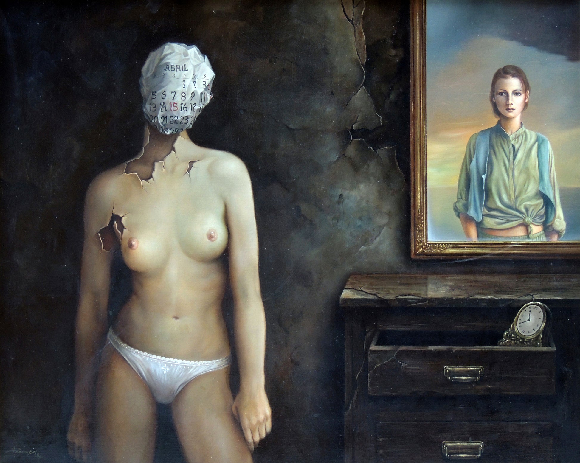 Cuadro surrealista Alberto Pancorbo Desnudo y mujer Gaudifond